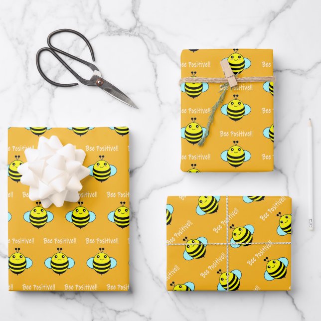 Bee Positive!! Wrapping Paper Sheet (Front)