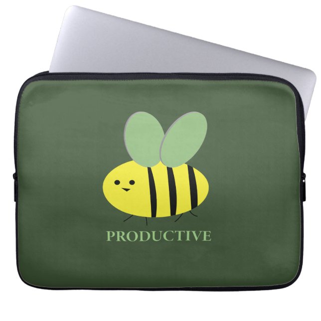 Bee Productive, Green Laptop Sleeve (Front)
