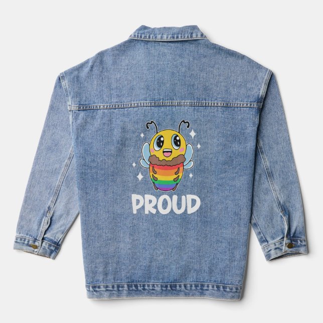 Bee Proud Gay Pride Rainbow Flag Lesbian Equality  Denim Jacket (Back)
