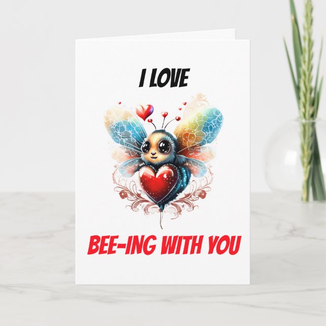 Bee puns | I love bee-ing with you cute honey bee  Holiday Card (Front)