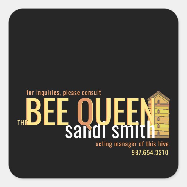 Bee Queen Beekeeper's Business Contact Card Square Sticker (Front)