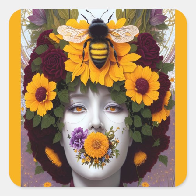 Bee quiet design square sticker (Front)