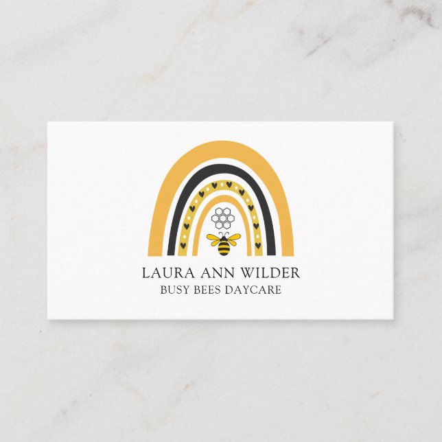 Bee Rainbow Busy Bees Daycare Childcare Business Card (Front)