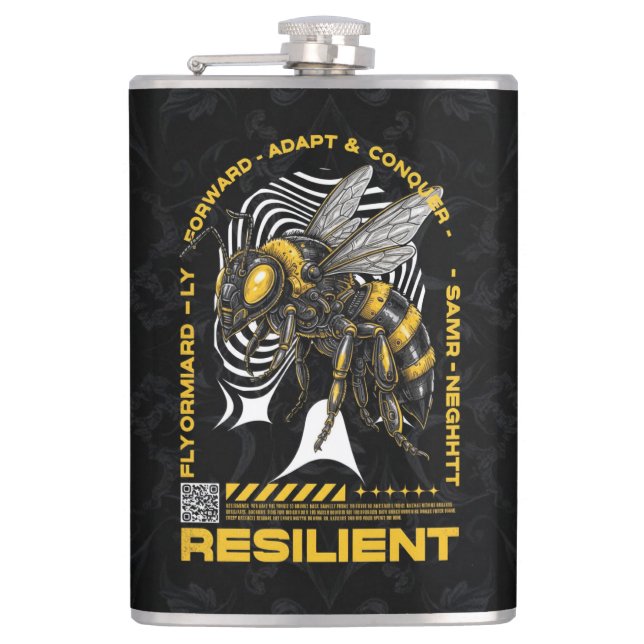 Bee Resilient – Motivational Bee Positivity Design Hip Flask (Front)