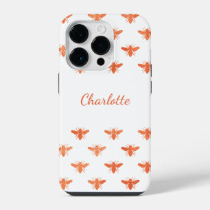 Bee rose gold monogram name script iPhone 14 pro case