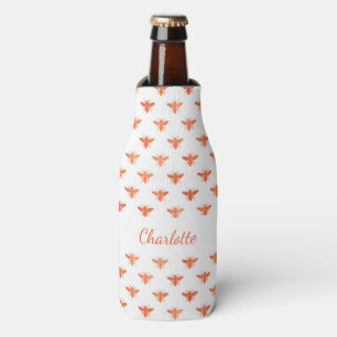 Bee rose gold white monogram script bottle cooler