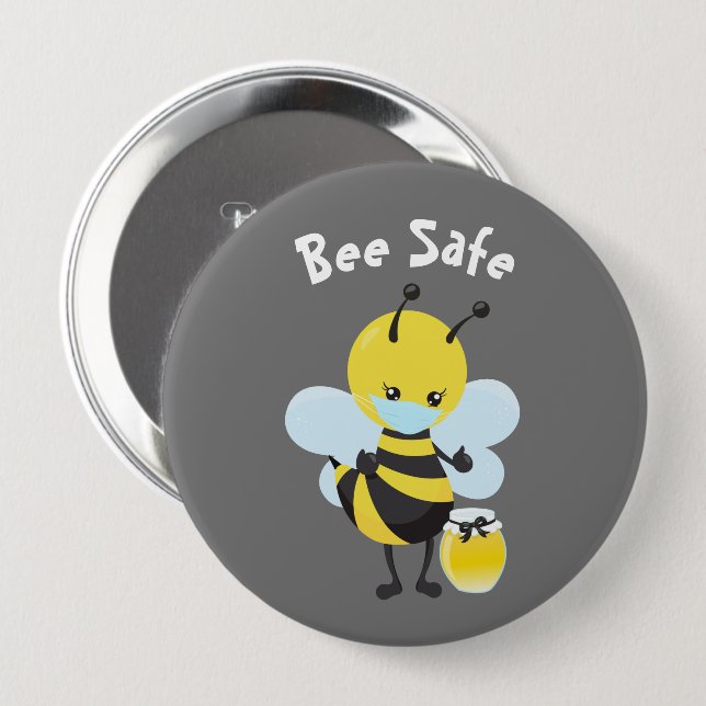 Bee Safe Wearing Face mask Covid 10 Cm Round Badge (Front & Back)
