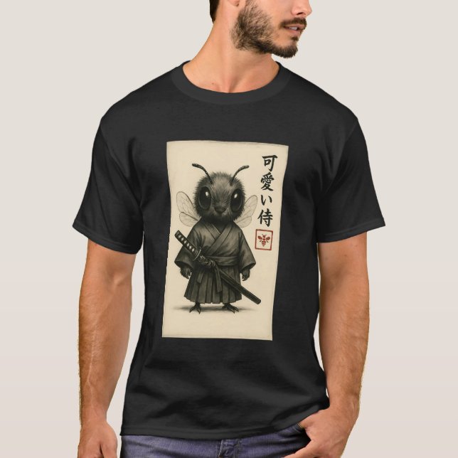 Bee Samurai Ink Art Sumi-e Style Novelty Kawaii Wo T-Shirt (Front)