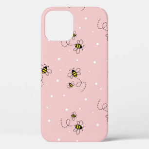 Bee seamless pattern on pastel background. Vintage iPhone 12 Case