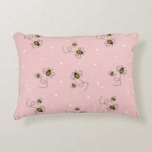 Bee seamless pattern on pastel background. Vintage Decorative Cushion