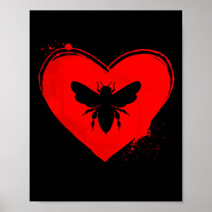 Bee Silhouette Heart Shape Valentine Bee Lovers  Poster