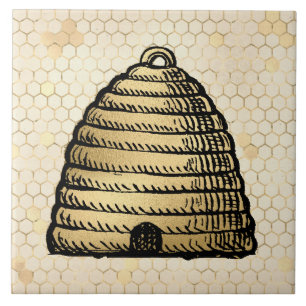 Bee Skep Hive Rustic Gold Honeycomb Ceramic Tile
