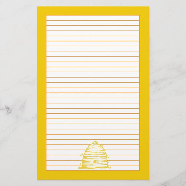 Bee Skep Letter Writing Yellow Lined Stationery (Front)