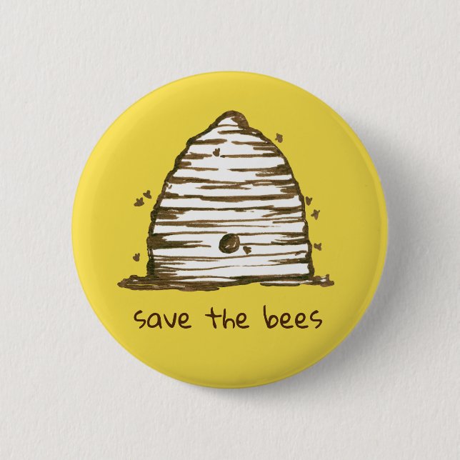 Bee Skep Save The Bees Yellow 6 Cm Round Badge (Front)