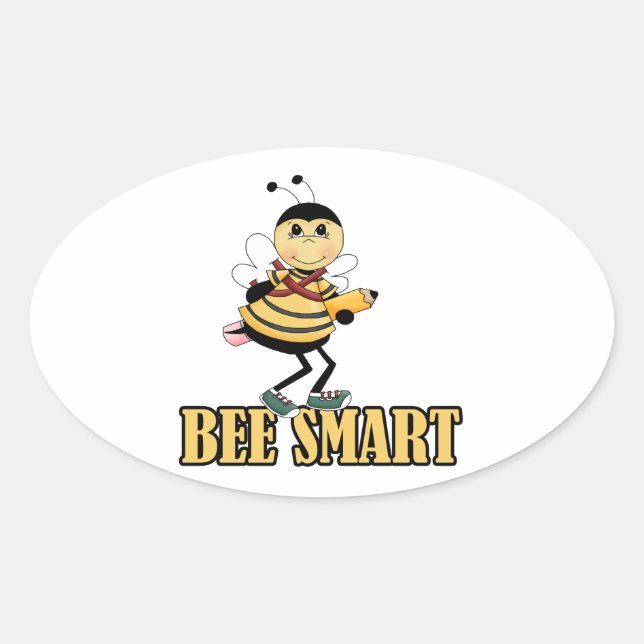 bee smart bumble bee with pencil oval sticker (Front)