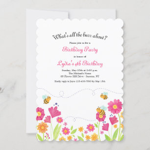 Bee Spring Birthday Party Invitation