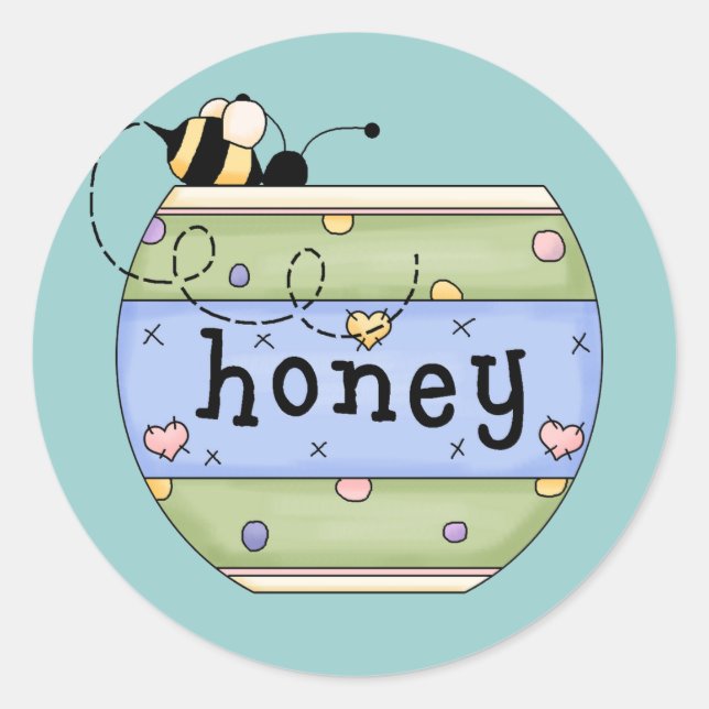 Bee Stealing from Honey Pot Classic Round Sticker (Front)