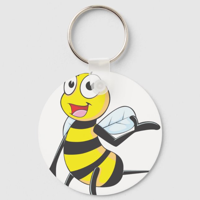 Bee Stickers : Bee Presenting with Hand Up Key Ring (Front)