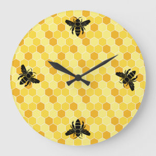 Bee Still My Heart Honey Bee Beehive Damask Large Clock