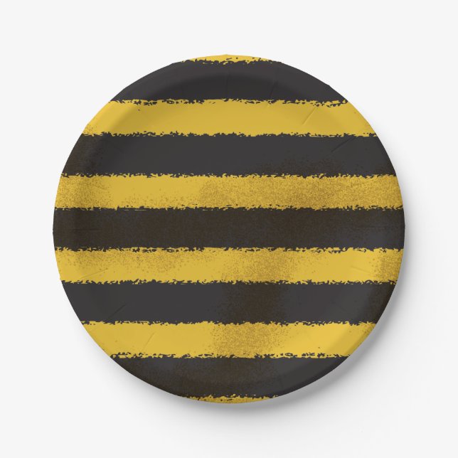 Bee Stripes Yellow and Black Paper Plate (Front)