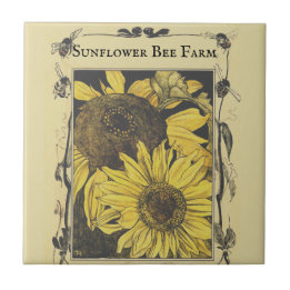 Bee Sunflower Design Vintage Pattern Ceramic Tile