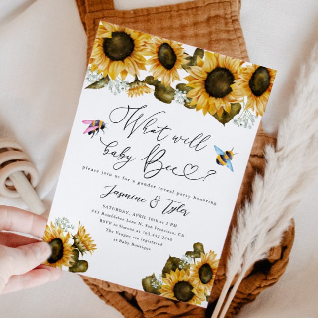Bee Sunflower Gender Reveal Party Invitation (Creator Uploaded)