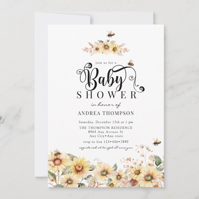 Bee Sunflower | Rustic Baby Shower Invitation (Front)