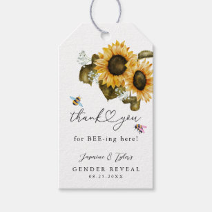 Bee Sunflower Summer Gender Reveal Gift Tags