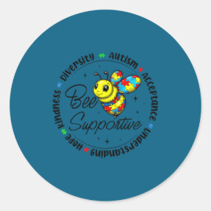 Bee supportive autism awareness puzzle men women classic round sticker