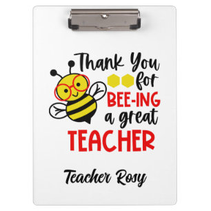 Bee Teacher Appreciation Personalised Clipboards
