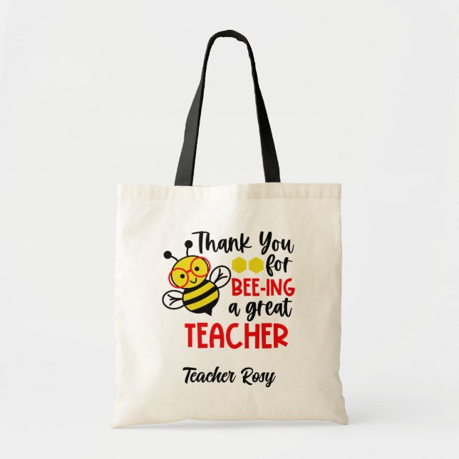 Bee Teacher Appreciation Tote Bags Personalised (Front)