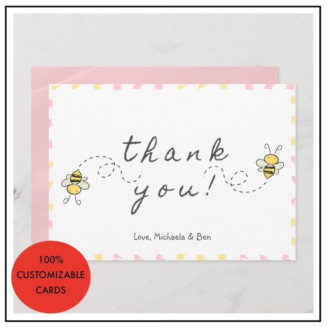 Bee thank you cards,Baby Shower Cute Girl Adorable (Bee thank you cards Baby Shower Cute)