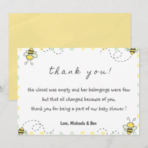 Bee thank you cards,Baby Shower Mummy to bee Girl Card