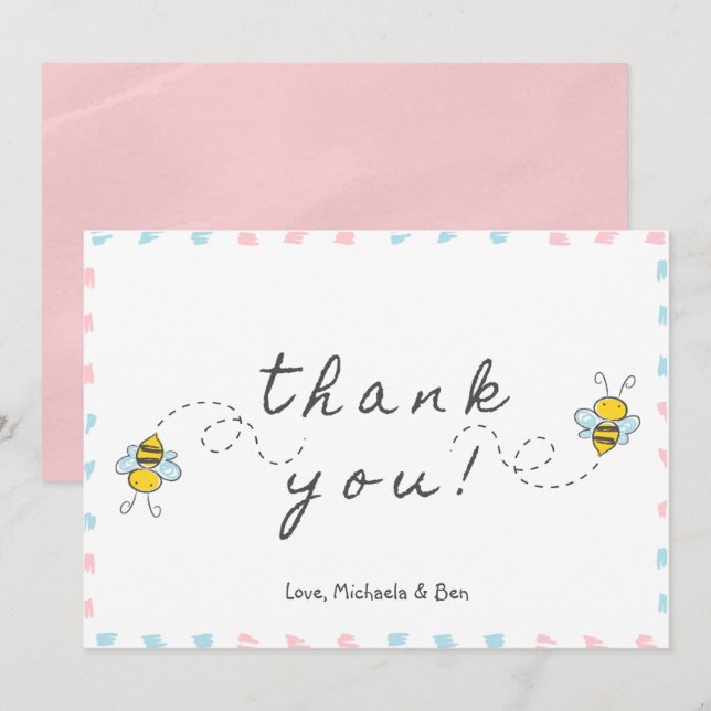 Bee thank you cards, mummy to bee baby shower card (Front/Back)
