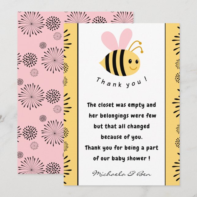 Bee thank you cards Sweet as can bee Baby shower (Front/Back)