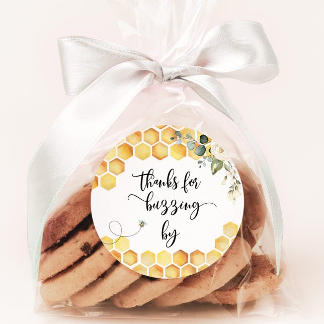 Bee thank you for buzzing by classic round sticker (Creator Uploaded)