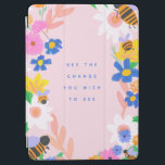 Bee the Change iPad Air Cover<br><div class="desc">Adorable bee and flower garden design in bright colours with the quote "bee the change you wish to see".</div>