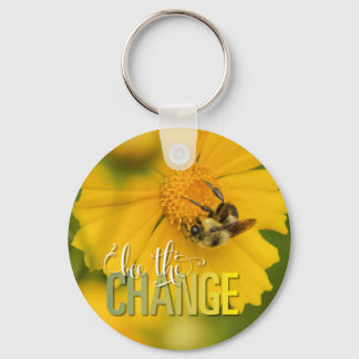 Bee the Change Metal Keychain