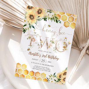 Bee Theme 2nd Birthday Invitation
