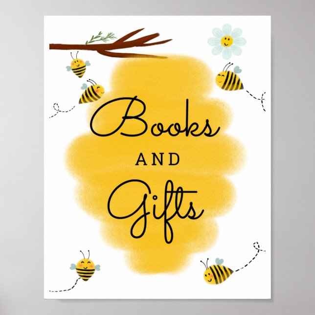 Bee Theme Baby Shower Books and Gifts Sign (Front)