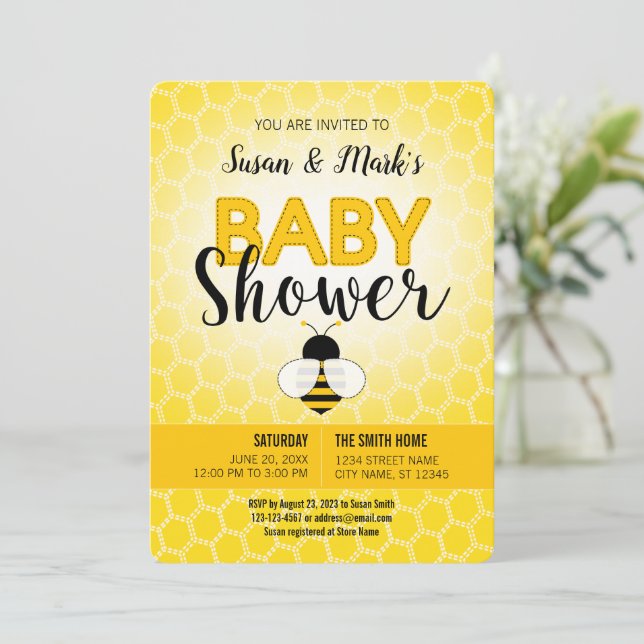 Bee Theme Baby Shower Invitation (Standing Front)