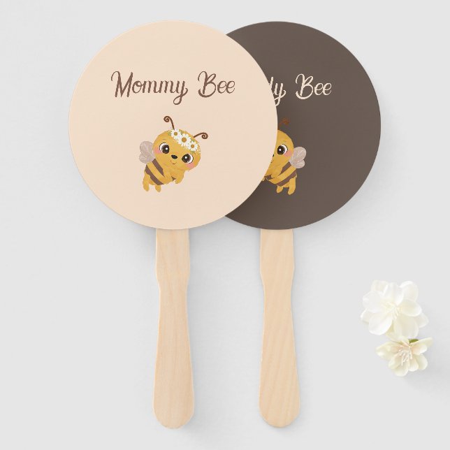 Bee Theme Baby Shower Mummy and Daddy Game Fan (Front and Back)