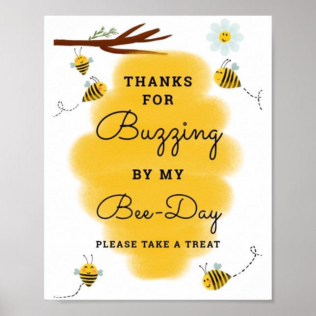 Bee Theme Birthday Party Favor Sign | Bee-Day (Front)