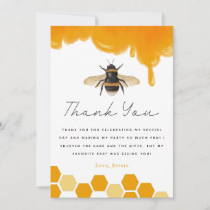 Bee Theme Birthday Party Yellow Thank You Card