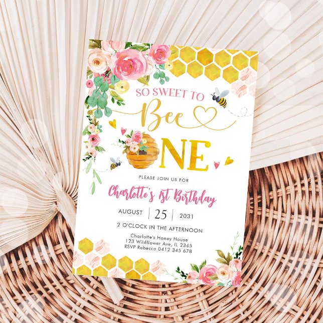 Bee Theme First Birthday Invitation (Creator Uploaded)
