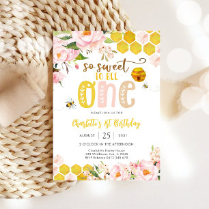 Bee Theme First Birthday Invitation