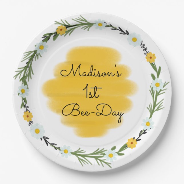 Bee Themed 1st Birthday Party Plates | Bee Day (Front)