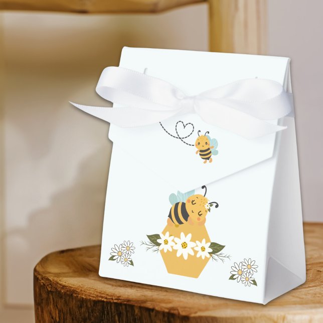 Bee Themed Baby Shower Favour Box (Cute Bee Themed Baby Shower Favor Boxes with  whimsical bee, honeycomb, and daisy design. )