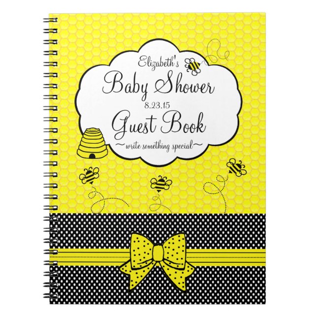 Bee Themed Baby Shower Guest Book- Notebook (Front)