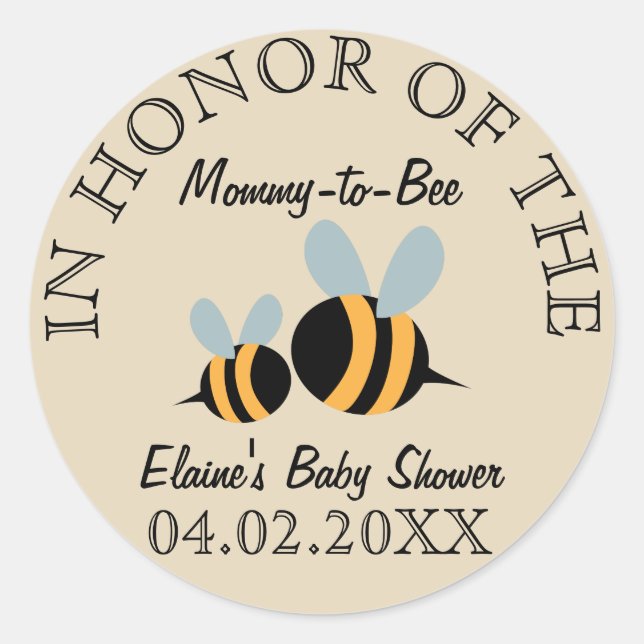 Bee Themed Baby Shower Stickers - Mummy-to-Bee (Front)